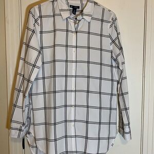 Gap High/Low Button Down Window Pane BoyFriend Shirt,